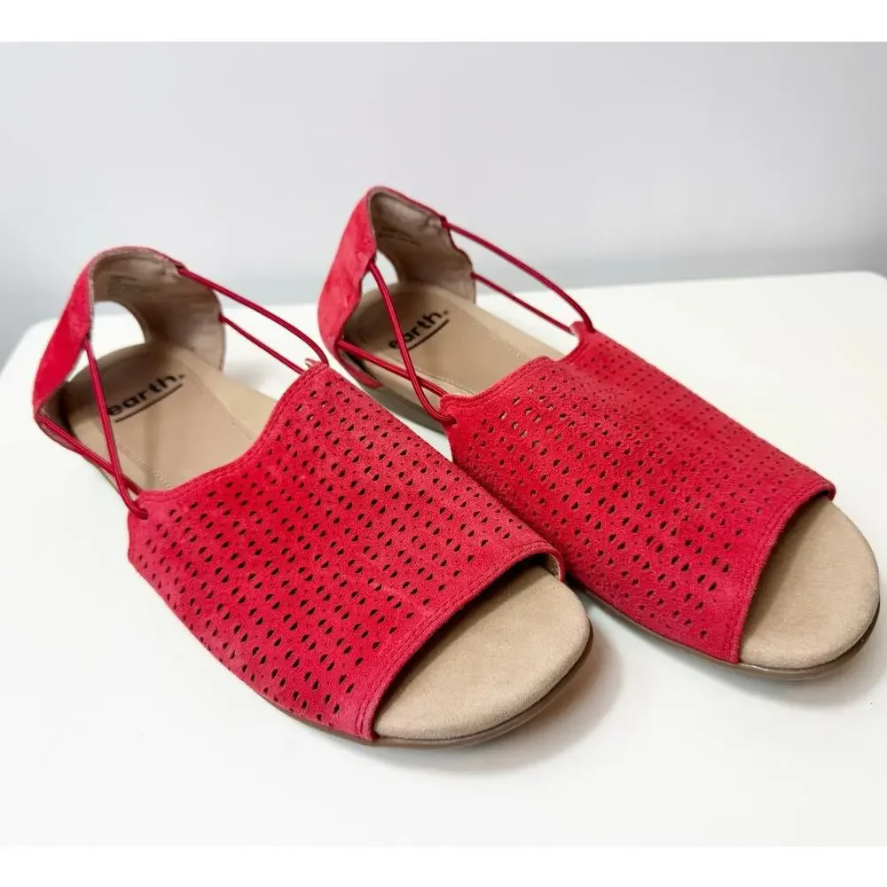 Earth Alder Abra Ginger Suede Slip On Sandals Spicy Red Open Toe Womens Size 7.5 - Picture 1 of 7